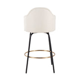 Ahoy Contemporary Fixed-Height Counter Stool with Black Metal Legs and Round Gold Metal Footrest with Cream Fabric Seat by LumiSource - Set of 2