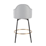 Ahoy Contemporary Fixed-Height Counter Stool with Black Metal Legs and Round Gold Metal Footrest with Light Grey Fabric Seat by LumiSource - Set of 2