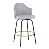 Ahoy Contemporary Fixed-Height Counter Stool with Black Metal Legs and Round Gold Metal Footrest with Light Grey Fabric Seat and Natural Bamboo Back by LumiSource - Set of 2