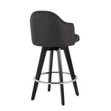 Ahoy Contemporary 26" Fixed-Height Counter Stool with Black Wood Legs and Round Chrome Metal Footrest with Charcoal Fabric Seat by LumiSource - Set of 2