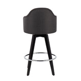 Ahoy Contemporary 26" Fixed-Height Counter Stool with Black Wood Legs and Round Chrome Metal Footrest with Charcoal Fabric Seat by LumiSource - Set of 2