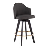 Ahoy Contemporary 26" Fixed-Height Counter Stool with Black Wood Legs and Round Gold Metal Footrest with Charcoal Fabric Seat by LumiSource - Set of 2