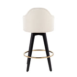 Ahoy Contemporary 26" Fixed-Height Counter Stool with Black Wood Legs and Round Gold Metal Footrest with Cream Fabric Seat by LumiSource - Set of 2