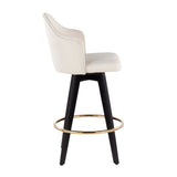Ahoy Contemporary 26" Fixed-Height Counter Stool with Black Wood Legs and Round Gold Metal Footrest with Cream Fabric Seat by LumiSource - Set of 2