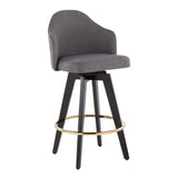 Ahoy Contemporary 26" Fixed-Height Counter Stool with Black Wood Legs and Round Gold Metal Footrest with Grey Fabric Seat by LumiSource - Set of 2