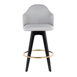 Ahoy Contemporary 26" Fixed-Height Counter Stool with Black Wood Legs and Round Gold Metal Footrest with Light Grey Fabric Seat by LumiSource - Set of 2