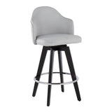 Ahoy Contemporary 26" Fixed-Height Counter Stool with Black Wood Legs and Round Chrome Metal Footrest with Light Grey Fabric Seat by LumiSource - Set of 2