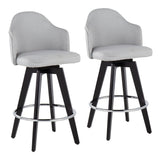 Ahoy Contemporary 26" Fixed-Height Counter Stool with Black Wood Legs and Round Chrome Metal Footrest with Light Grey Fabric Seat by LumiSource - Set of 2
