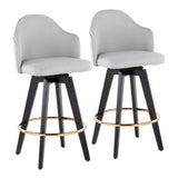 Ahoy Contemporary 26" Fixed-Height Counter Stool with Black Wood Legs and Round Gold Metal Footrest with Light Grey Fabric Seat by LumiSource - Set of 2