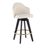 Ahoy Contemporary 26" Fixed-Height Counter Stool with Black Wood Legs and Round Gold Metal Footrest with Cream Fabric Seat and Natural Bamboo Back by LumiSource - Set of 2