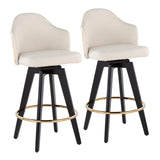 Ahoy Contemporary 26" Fixed-Height Counter Stool with Black Wood Legs and Round Gold Metal Footrest with Cream Fabric Seat and Natural Bamboo Back by LumiSource - Set of 2