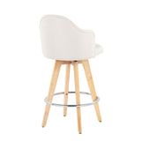 Ahoy Contemporary Fixed-Height Counter Stool with Natural Bamboo Legs and Round Chrome Metal Footrest with Cream Fabric Seat by LumiSource - Set of 2