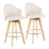 Ahoy Contemporary Fixed-Height Counter Stool with Natural Bamboo Legs and Round Chrome Metal Footrest with Cream Fabric Seat by LumiSource - Set of 2