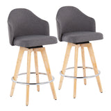 Ahoy Contemporary Fixed-Height Counter Stool with Natural Bamboo Legs and Round Chrome Metal Footrest with Grey Fabric Seat by LumiSource - Set of 2