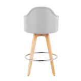 Ahoy Contemporary Fixed-Height Counter Stool with Natural Bamboo Legs and Round Chrome Metal Footrest with Light Grey Fabric Seat by LumiSource - Set of 2