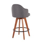Ahoy Contemporary Fixed-Height Counter Stool with Walnut Bamboo Legs and Round Black Metal Footrest with Grey Fabric Seat by LumiSource - Set of 2