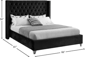 Aiden Velvet / Engineered Wood / Metal / Foam Contemporary Black Velvet Full Bed - 66" W x 81" D x 56" H