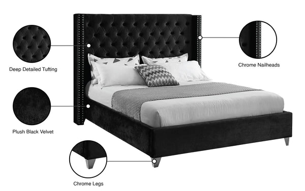 Aiden Velvet / Engineered Wood / Metal / Foam Contemporary Black Velvet Full Bed - 66" W x 81" D x 56" H