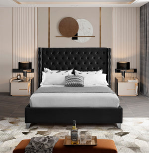 Aiden Velvet / Engineered Wood / Metal / Foam Contemporary Black Velvet Full Bed - 66" W x 81" D x 56" H