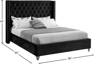 Aiden Velvet / Engineered Wood / Metal / Foam Contemporary Black Velvet King Bed - 88" W x 86" D x 56" H