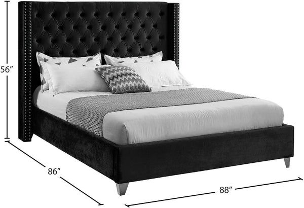 Aiden Velvet / Engineered Wood / Metal / Foam Contemporary Black Velvet King Bed - 88" W x 86" D x 56" H