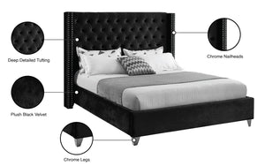 Aiden Velvet / Engineered Wood / Metal / Foam Contemporary Black Velvet King Bed - 88" W x 86" D x 56" H