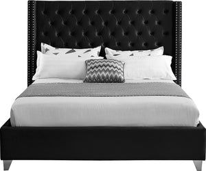 Aiden Velvet / Engineered Wood / Metal / Foam Contemporary Black Velvet Queen Bed - 72" W x 86" D x 56" H