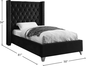 Aiden Velvet / Engineered Wood / Metal / Foam Contemporary Black Velvet Twin Bed - 50" W x 81" D x 56" H