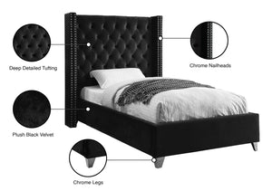 Aiden Velvet / Engineered Wood / Metal / Foam Contemporary Black Velvet Twin Bed - 50" W x 81" D x 56" H