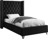 Aiden Velvet / Engineered Wood / Metal / Foam Contemporary Black Velvet Twin Bed - 50" W x 81" D x 56" H