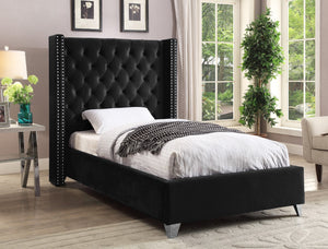 Aiden Velvet / Engineered Wood / Metal / Foam Contemporary Black Velvet Twin Bed - 50" W x 81" D x 56" H