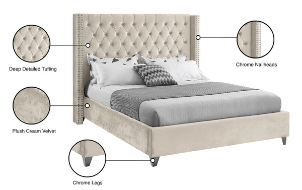 Aiden Velvet / Engineered Wood / Metal / Foam Contemporary Cream Velvet Full Bed - 66" W x 81" D x 56" H