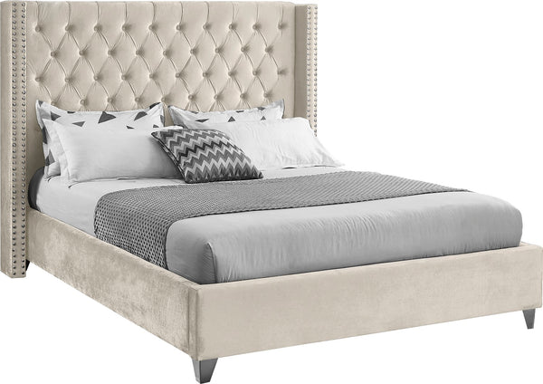 Aiden Velvet / Engineered Wood / Metal / Foam Contemporary Cream Velvet Full Bed - 66" W x 81" D x 56" H