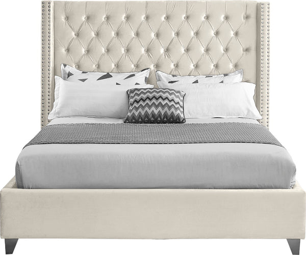 Aiden Velvet / Engineered Wood / Metal / Foam Contemporary Cream Velvet Full Bed - 66" W x 81" D x 56" H