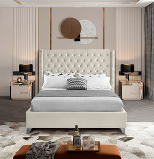 Aiden Velvet / Engineered Wood / Metal / Foam Contemporary Cream Velvet Full Bed - 66" W x 81" D x 56" H