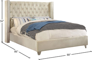 Aiden Velvet / Engineered Wood / Metal / Foam Contemporary Cream Velvet King Bed - 88" W x 86" D x 56" H