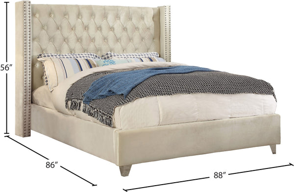 Aiden Velvet / Engineered Wood / Metal / Foam Contemporary Cream Velvet King Bed - 88" W x 86" D x 56" H