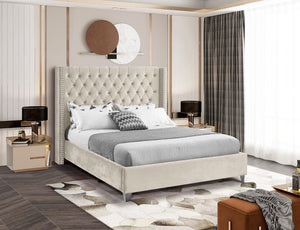 Aiden Velvet / Engineered Wood / Metal / Foam Contemporary Cream Velvet King Bed - 88" W x 86" D x 56" H