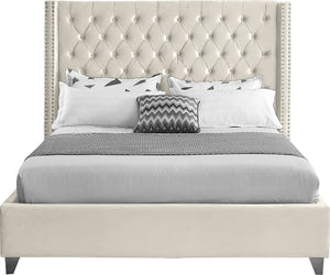 Aiden Velvet / Engineered Wood / Metal / Foam Contemporary Cream Velvet King Bed - 88" W x 86" D x 56" H