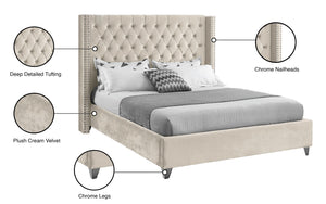 Aiden Velvet / Engineered Wood / Metal / Foam Contemporary Cream Velvet Queen Bed - 72" W x 86" D x 56" H