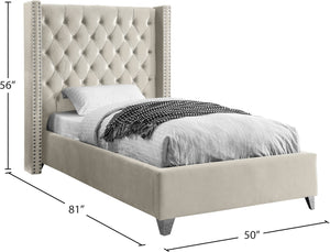 Aiden Velvet / Engineered Wood / Metal / Foam Contemporary Cream Velvet Twin Bed - 50" W x 81" D x 56" H