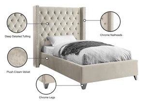 Aiden Velvet / Engineered Wood / Metal / Foam Contemporary Cream Velvet Twin Bed - 50" W x 81" D x 56" H