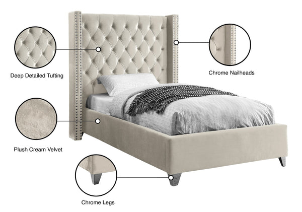 Aiden Velvet / Engineered Wood / Metal / Foam Contemporary Cream Velvet Twin Bed - 50" W x 81" D x 56" H