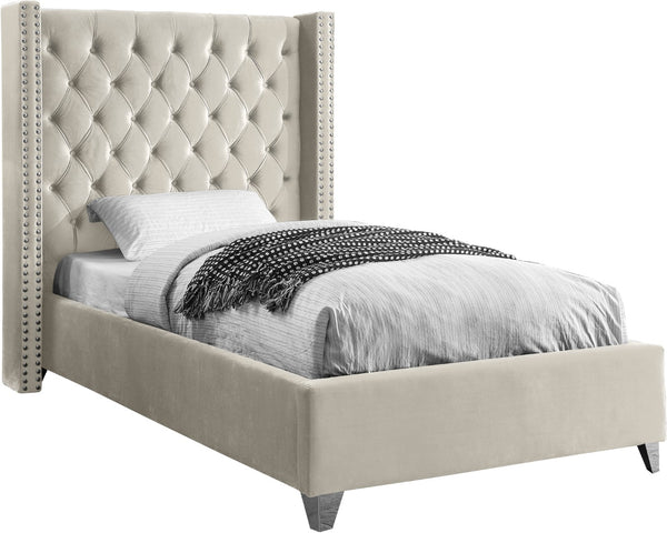Aiden Velvet / Engineered Wood / Metal / Foam Contemporary Cream Velvet Twin Bed - 50" W x 81" D x 56" H
