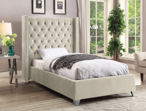 Aiden Velvet / Engineered Wood / Metal / Foam Contemporary Cream Velvet Twin Bed - 50" W x 81" D x 56" H