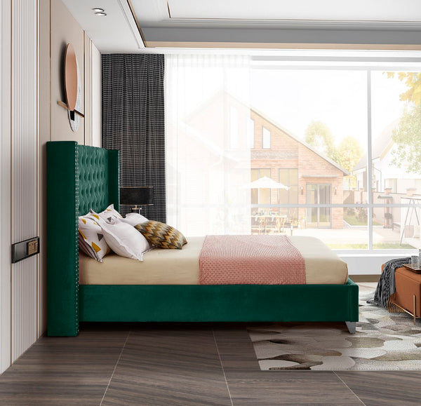 Aiden Velvet / Engineered Wood / Metal / Foam Contemporary Green Velvet Full Bed - 66" W x 81" D x 56" H