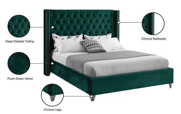 Aiden Velvet / Engineered Wood / Metal / Foam Contemporary Green Velvet King Bed - 88" W x 86" D x 56" H