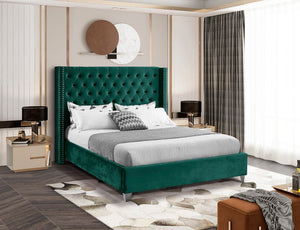 Aiden Velvet / Engineered Wood / Metal / Foam Contemporary Green Velvet King Bed - 88" W x 86" D x 56" H