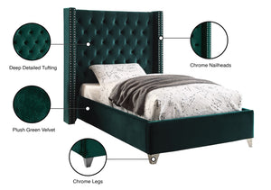 Aiden Velvet / Engineered Wood / Metal / Foam Contemporary Green Velvet Twin Bed - 50" W x 81" D x 56" H