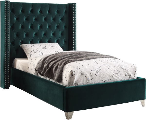 Aiden Velvet / Engineered Wood / Metal / Foam Contemporary Green Velvet Twin Bed - 50" W x 81" D x 56" H
